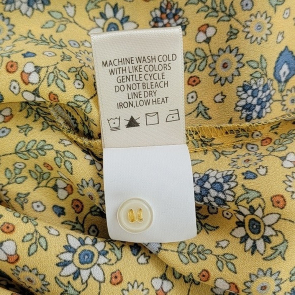 Max Studio NEW Women's L Yellow Floral Boho Romantic Tie-Front Ruffle Blouse - Picture 9 of 14